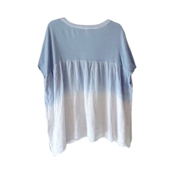 Ecote | Blue Ombré Cotton Gauze Oversized V-Neck Top, M/L - Picture 4 of 9